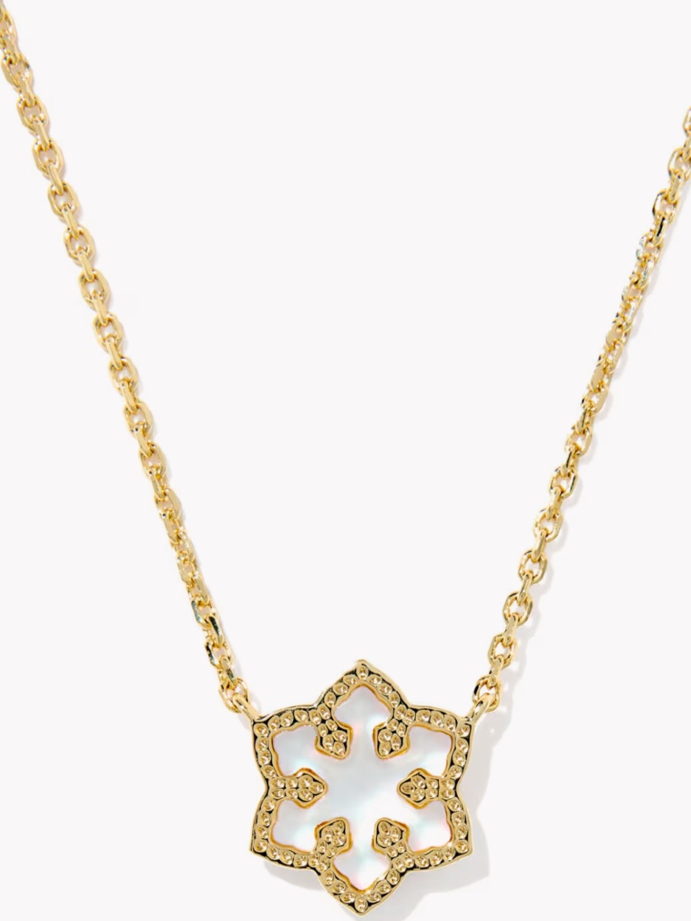 NWT Kendra Scott Snowflake Gold Short Pendant Necklace in Matte Dichroic Glass
